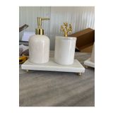 medmarbleart 3 Lü Mermer Banyo Seti Gold Aksesuarlı