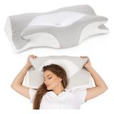 Medpride Ortopedik Boyun Yastığı, Memory Foam, Kelebek Şekli, 67X40X14 Cm, Visco Dolgu, Tüm Yatış Pozisyonları Için - 67 x 40 x 14 cm - Beyaz - Açık Gri