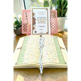 Medrese Kitab Evi Kuranı Kerim Seti Rahle ve Tesbihle Beraber Satır Arası Türkçe Okunuşlu Orta Boy Beyaz Renk 16*24 Ve 6 Özellikli Mealli Kuran