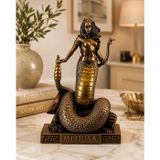 Medusa Mitolojik Dekoratif Biblo – Bronz Görünümlü Yılan Kadın Heykeli, Yunan Mitolojisi Temalı Ev ve Ofis Dekoru