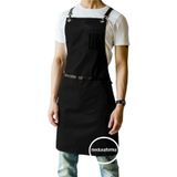 medusaforma Çapraz Askılı Mutfak Önlüğü Master Chef Cafe Restaurant Şef Garson Aşçı Kuaför Barista Önlük - Siyah