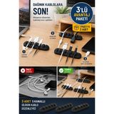 Medushop 3 Adet 5 Kanallı Siyah Kablo Düzenleyici Silikon Kablo Toplayıcı USB Şarj Kablosu Tutucu