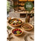 Medushop 3'lü Bambu Sunum Kase Seti 20-25-30 cm Ahşap Servis Kasesi Çerez Salata Meyve Kahvaltılık - 4 lt
