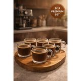 Medushop 6’lı Cam Kahve Fincanı 160 ml Kulplu Isıya Dayanıklı Çizgili Çay Espresso Fincan Seti - Şeffaf
