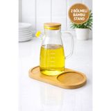 MEDUSHOP Bambu 2 Bölmeli Yağdanlık Altlığı 23,5x12 cm Sosluk Standı Mutfak Düzenleyici Ahşap