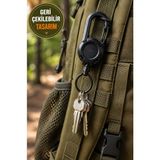 MEDUSHOP Geri Çekilebilir Otomatik Makaralı Karabinalı Anahtarlık 68 cm Çelik Telli Kemer Askısı Siyah