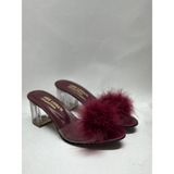 mee looa'n collection Şeffaf Tüylü Terlik - Bordo