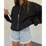 Meecy Bomber Kolej Ceket BMBR11224433 Kadın Rahat Kalıp Siyah Polyester Malzeme ile - XL