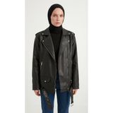MEECY Kadın Oversize Biker Tesettür Deri Ceket