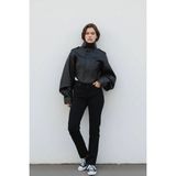 Meecy Korse Kesim Vintage Deri Ceket - Siyah