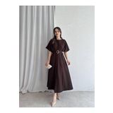 MEECY Maxi Siyah Kemerli Elbise