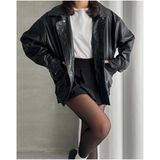 Meecy Unisex Oversize Vintage Siyah Deri Ceket - L