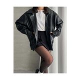 MEECY Unisex Oversize Vintage Siyah Deri Ceket