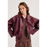 Meecy Woman Kadın Yeni Sezon Oversize Bomber Deri Ceket - Bordo
