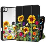 MEEgoodo M4 iPad Pro 11 inç Kılıf 2024 için Kılıf, Şeffaf Akrilik Arka Kabuklu Tablet Kılıfları+Üç Katlı Stand + Kalem Tutucu + Otomatik Uyanma/Uyku, Ayçiçekleri