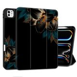 MEEgoodo M4 iPad Pro 11 inç Kılıf 2024 için, Üç Katlı Standlı Tablet Kılıfı + Kalem Tutucu + Otomatik Uyandırma/Uyku + Yumuşak TPU Arka Kapak, Altın Zambaklar