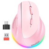 MEETION Ergonomik fare, kablosuz dikey fare RGB arkadan aydınlatmalı şarj edilebilir fare, Bluetooth (5.2 + 3.0) USB-A Tip-c adaptörlü 4 ayarlanabilir DPI uyumlu Mac/Windows/Andriod/PC/Tablet/iPad