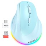 MEETION Ergonomik fare, kablosuz dikey fare RGB arkadan aydınlatmalı şarj edilebilir fare, Bluetooth (5.2 + 3.0) ve USB-A için Tip-c adaptörlü 4 ayarlanabilir DPI Mac/Windows/Andriod/PC/Tablet/iPad