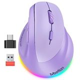MEETION Ergonomik fare, kablosuz dikey fare RGB arkadan aydınlatmalı şarj edilebilir fare, Bluetooth (5.2 + 3.0) ve USB-A USB-C adaptörlü 4 ayarlanabilir DPI uyumlu Mac/Windows/Andriod/PC/Tablet/iPad