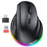 MEETION Ergonomik fare, kablosuz dikey fare RGB arkadan aydınlatmalı şarj edilebilir fare, Bluetooth(5.2 + 3.0) ve USB-A USB-C adaptörlü 4 ayarlanabilir DPI, Mac/Windows/Andriod/PC/Tablet/iPad için