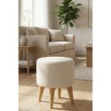 Mefaks Tekstil Plastik 4 Ayaklı Teddy Tabure - Modern Silindir Makyaj Pufu (40 cm Yükseklik) - 40 x 35 - Krem