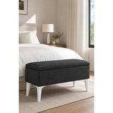 Mefaks Tekstil Sandıklı Bench Puf Antrasit - Kapaklı Ahşap Ayaklı Fonksiyonel Oturma Pufu, Yatak Ucu & Antre - 100 cm