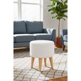 Mefaks Tekstil Yuvarlak Plastik Ayaklı Puf Tabure Salon Oturma Odası İçi Dekoratif Puf Beyaz - 40x50