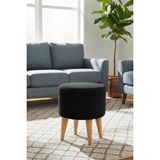Mefaks Tekstil Yuvarlak Plastik Ayaklı Puf, Tabure Salon & Oturma Odası Içi Dekoratif Puf Siyah - 40 x 50