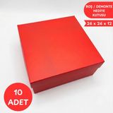Meg Tasarım Dünyası 10'lu Kırmızı Lüks Hediye Kutusu 26X26X12 cm - Boş Karton Kutu (Demonte Gönderim) - 10 Adet