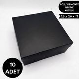 Meg Tasarım Dünyası 10'lu Siyah Lüks Hediye Kutusu 26X26X12 cm - Boş Karton Kutu (Demonte Gönderim) - 10 Adet