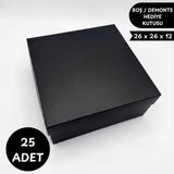 Meg Tasarım Dünyası 25'li Toptan Siyah Boş Hediye Kutusu Çeyiz ve Paketleme Kutusu 26X26X12 cm - Demonte - 25 Adet