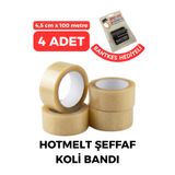 Meg Tasarım Dünyası Hotmelt Şeffaf Koli Bandı 4,5 cm x 100 Metre 4 Adet (45MM x 100 M) - Bant Kesme Aparatı Hediyeli
