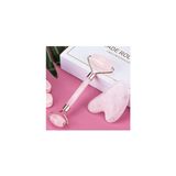 Mega Awm Pembe Kuvars Jade Face Roller ve Pembe Kuvars Kalp Gua Sha Yüz Masaj Taşı Premium Set