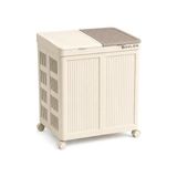 Mega Boy Havalandırmalı Çamaşır Sepeti - 100 Litre Oyuncak Kutusu - Tekerlekli - Çift Bölmeli 2X50 Lt - 49.5X36X61 cm - Pp+ Tpr (Bej) - 00-Siyah - Beyaz