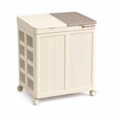 Mega Boy Havalandırmalı Çamaşır Sepeti - 100 Litre Oyuncak Kutusu - Tekerlekli - Çift Bölmeli 2x50 LT - 49.5x36x61 cm - PP+ TPR (Bej)