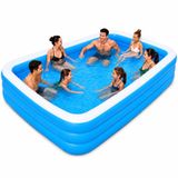 Mega Büyük Boy Şişme Havuz, 3.05 Metre Dikdörtgen Aile Havuzu, 3 Katmanlı Dayanıklı PVC UV Güneşe Dayanıklı, Çift Yönlü Hava Akışlı Yetişkin Çocuk Ev Bahçe Yazlık Kullanımı İçin Büyük Boy Şişme Havuz