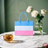 Mega Design 3 Renk Bloklu Şık Keçe Kadın Omuz Çantası - Mavi - Beyaz - Pembe