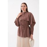 Mega Life Pelerinli Hakim Yaka Gloss Gömlek - XL - Kahverengi