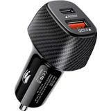 Mega Oto Market 20W Karbon Desenli Araç İçi USB 3.0 Type C Soketli Çakmaklık Güç Adaptörü Tüm Cihazlar 12V-24V