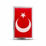 Mega Oto Market Türk Bayraklı Dikdörtgen 3D Metal Araç Amblemi 7x4 cm Krom Çerçeveli Oto Panjur Bagaj Arması Çift Taraflı Bantlı Univers
