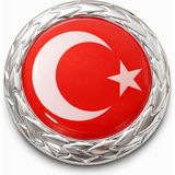 Mega Oto Market Türk Bayraklı Metal Araç Amblemi Krom Desenli Çerçeveli 3D Oto Panjur Bagaj Arması - Renkli - 8 cm