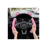 Mega Oto Market Universal Kadife Peluş Direksiyon Kılıfı Kulaklı Tasarım Pembe Siyah 37-38 Cm