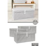 Mega Plus Kutu Hurç, Yorgan Yastık Çarşaf Dolapiçi Düzenleyici Mukavva Destekli (70X40CM) 3 Adet Gri - 70 x 40 x 30 cm