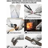 Mega Profesyonel Argon Kaynak Eldiveni - 10 Beden (Xl), Isıya ve Aşınmaya Dayanıklı Yumuşak Deri Tıg Kaynakçı Eldiveni, Uzun Konçlu Hassas Iş Eldiveni - Standart - Çok Renkli