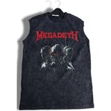 Megadeth Baskılı Yıkamalı Kolsuz Tişört, Unisex Rock Band Temalı Sıfır Kol Vintage Atlet - Siyah - 3XL