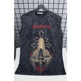 Megadeth Baskılı Yıkamalı Kolsuz Tişört, Unisex Rock Band Temalı Vintage Sıfır Kollu Atlet - Siyah - XL