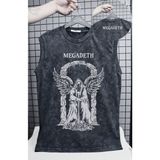 Megadeth Melek Baskılı Yıkamalı Kolsuz Tişört, Unisex Rock Band Temalı Sıfır Kollu Retro Atlet - Siyah - 2XL