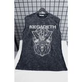 Megadeth Yazılı Yıkamalı Kolsuz Tişört, Unisex Rock Band Temalı Sıfır Kollu Eskitme Atlet - Siyah - 2XL