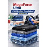 MegaForce Ultra 4'lü Mikrofiber Temizlik Bezi 40x50 cm İz Bırakmaz Yüksek Emici Ev ve Araç İçi