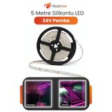 MEGAHAWK 24V Dış Mekan M/60 2835 Pembe LED Şerit – 5 Metre, Kesilebilir ve Eklenebilir
